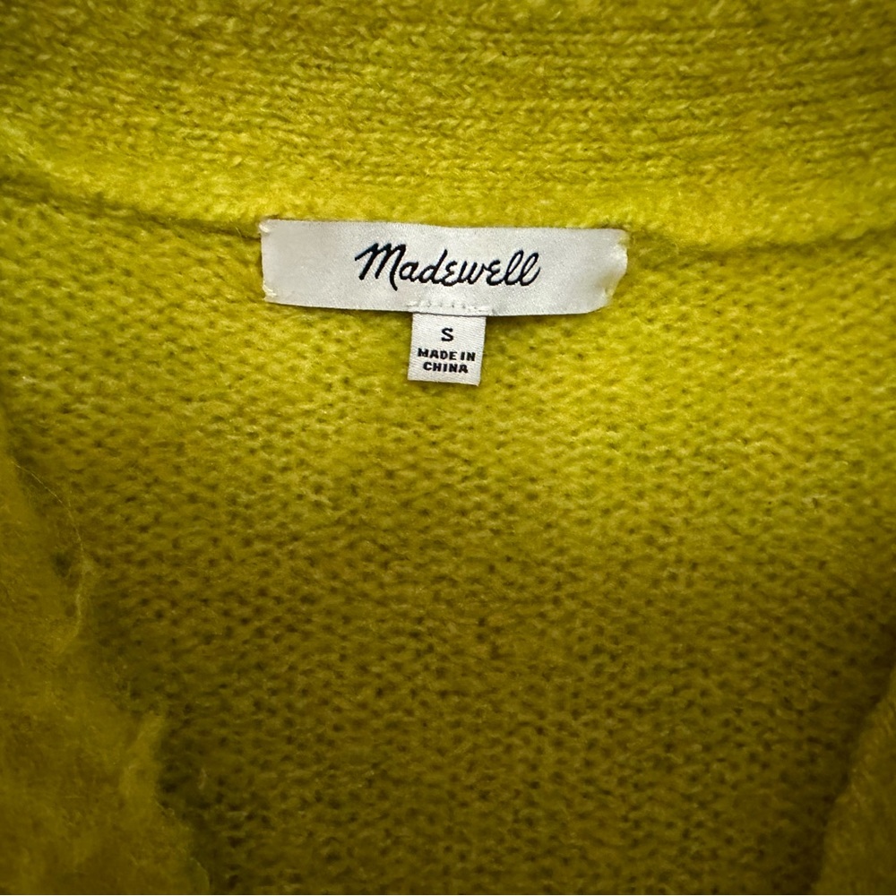 Madewell brushed v-neck sweater in yellow or chartreuse color. - Picture 5 of 8